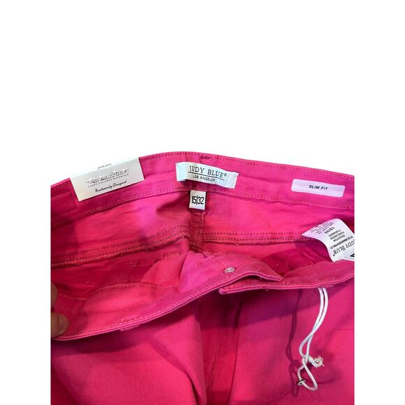 NWT JUDY BLUE Fuschia Neon Pink Daphne High Rise Slim Ankle Jeans Women's 15/32 - Picture 11 of 11